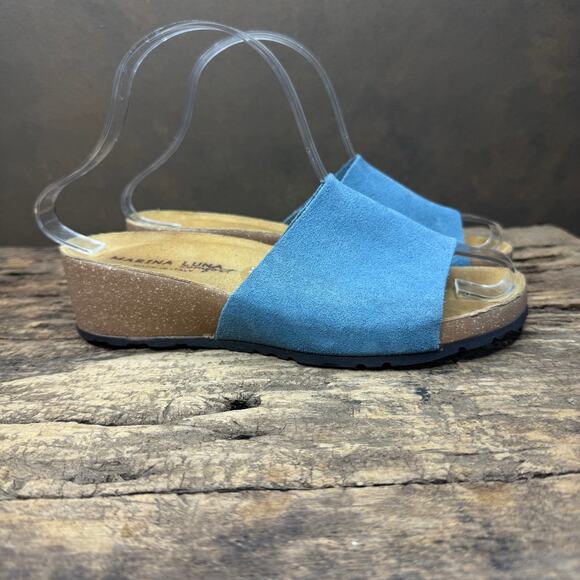 Marina Luna Made in Italy Blue Suede Slide Sandals Women’s Size 6.5 Comfort - Picture 3 of 11